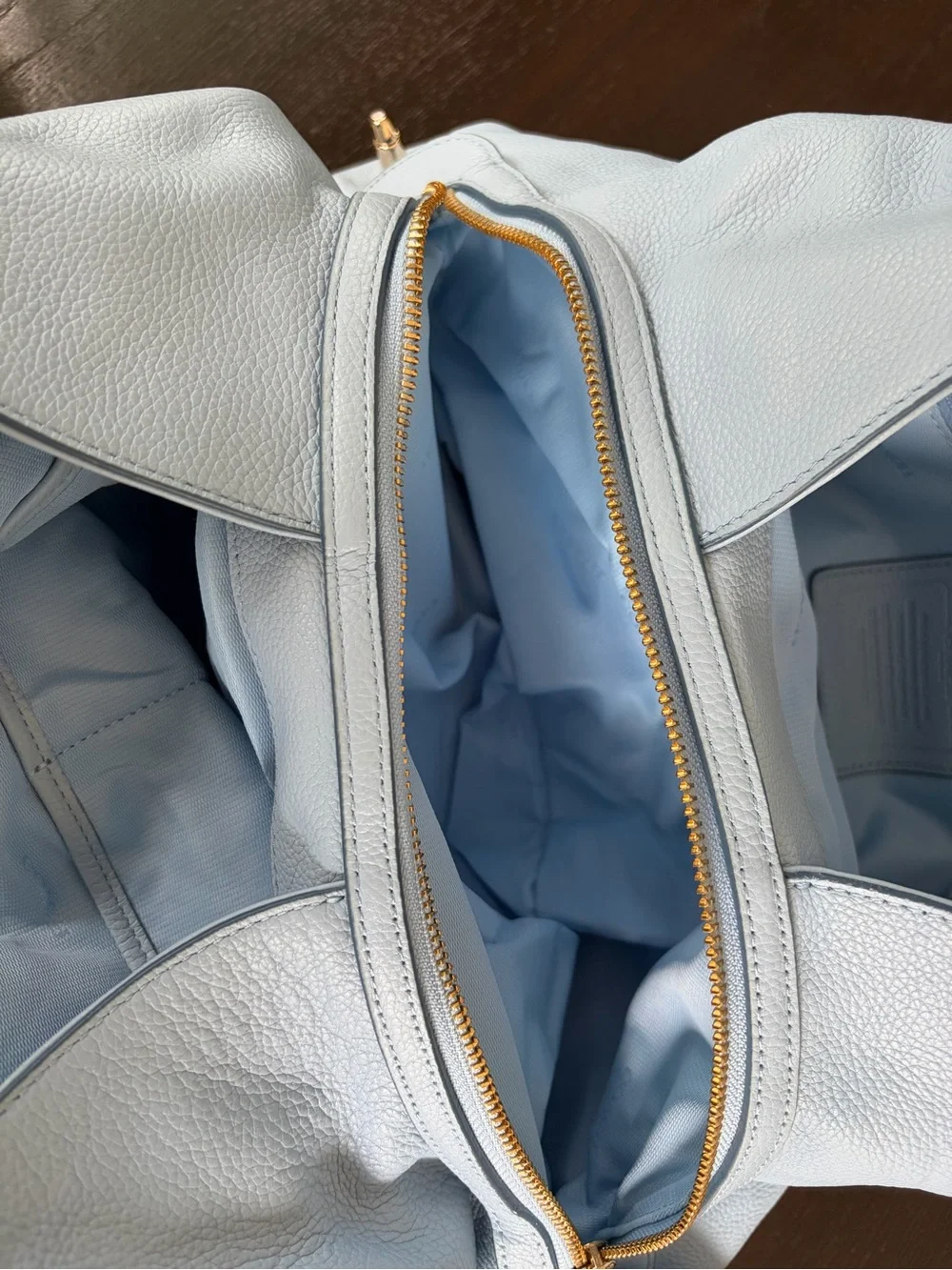 Coach Light Blue Pebble Leather Shoulder Bag with Embossed Horse & Carriage